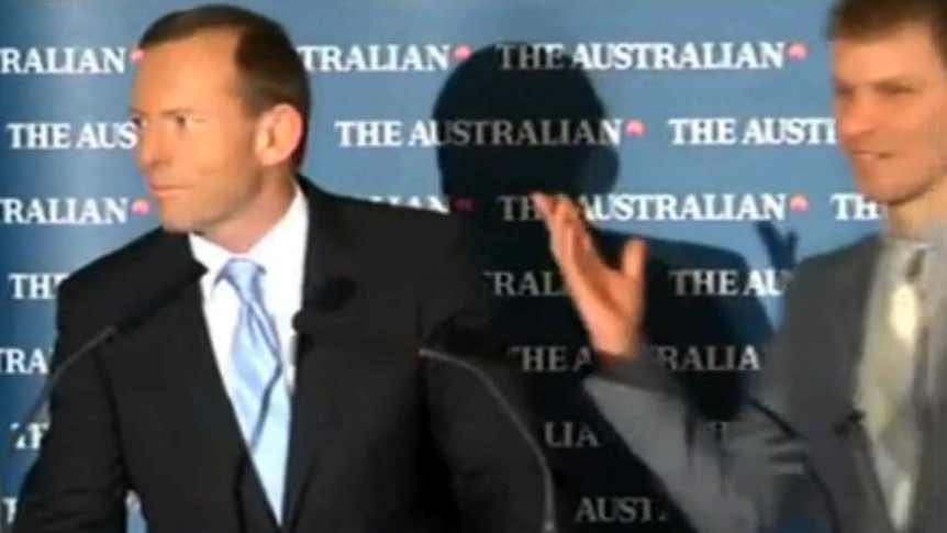 Heckler interrupts Tony Abbott