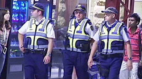 PSOs first night on the job at a Melbourne train platform. (February 23 2012)