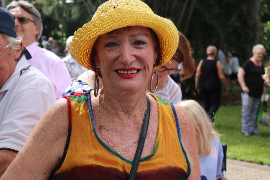 Royal fan Wendy Spragge in the Brisbane City Botanic Gardens to see Prince Charles and Camilla