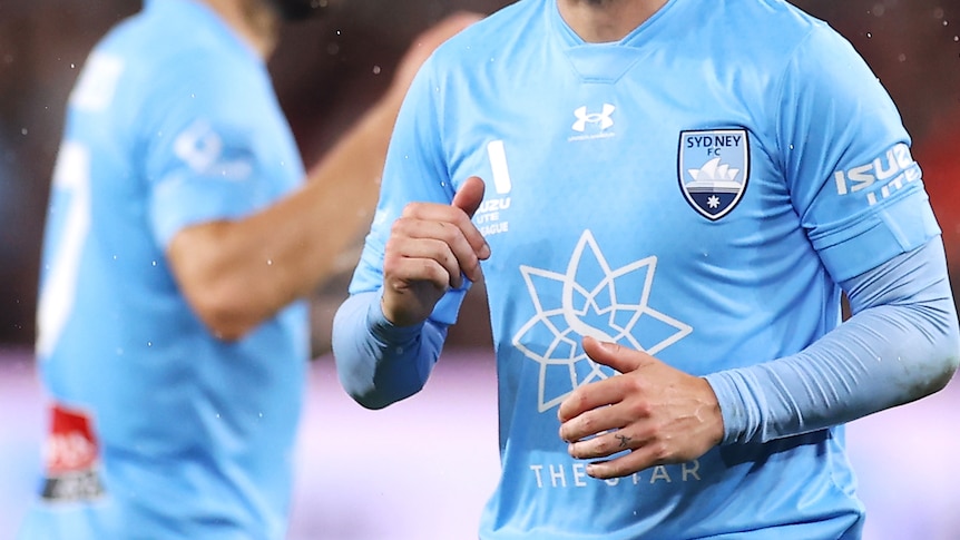 Cropped photo of the A-League men's Sydney FC jersey