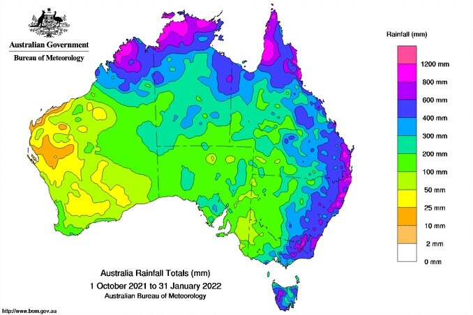 Map showing rainfall in northern Australia