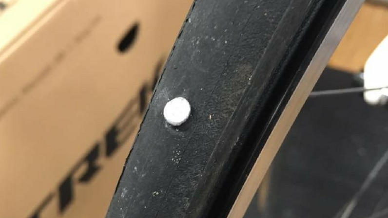 A tack found in a bike's tyre