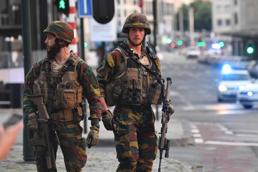Belgian Army soldiers outside Central Station