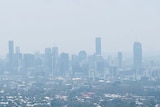 Smoke haze over Brisbane city.