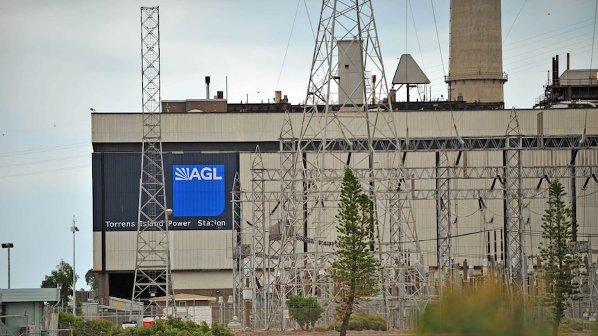 Close up view of AGL signage and Torrens Island power station.