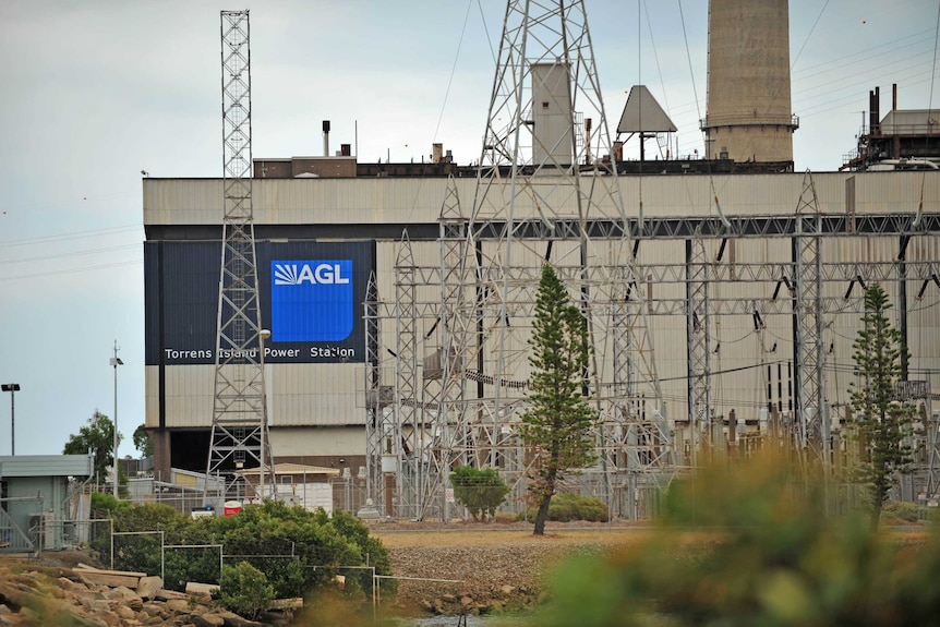 Close up view of AGL signage and Torrens Island power station.