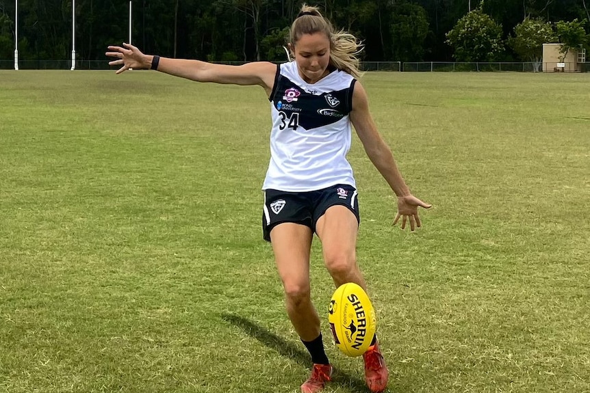 Meghan Sullivan kicks a ball during a training session on the Gold Coast.