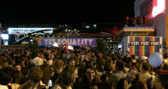 Supporters of same-sex marriage celebrate at a Lonsdale Street party.