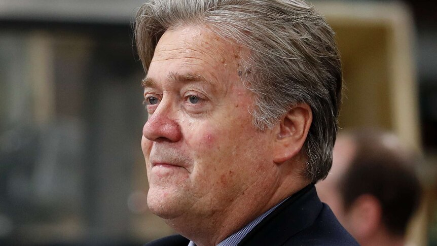 A close photo of Steve Bannon in a suit.