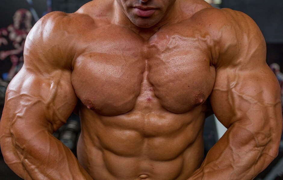 Bodybuilder Josh Lenartowicz chest and stomach