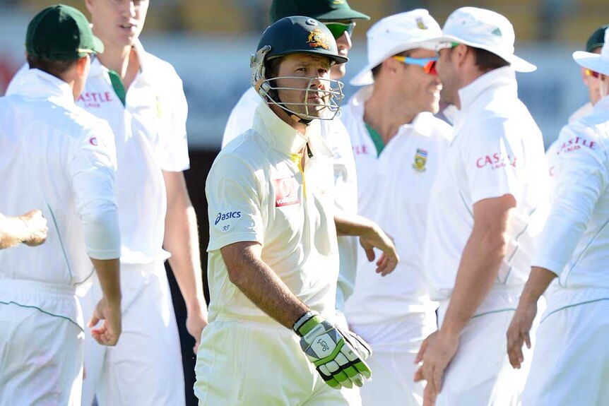 Ricky Ponting falls for his sixth Test duck against South Africa, his highest number of noughts against any one country.