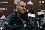 Hawthorn player Josh Gibson announces his retirement at Hawks HQ in Melbourne, on August 15, 2017.