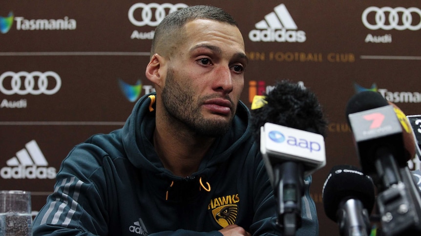 Hawthorn player Josh Gibson announces his retirement at Hawks HQ in Melbourne, on August 15, 2017.