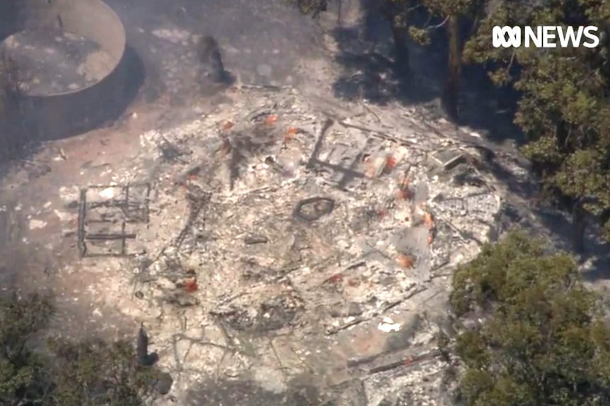 The charred remains of a structure