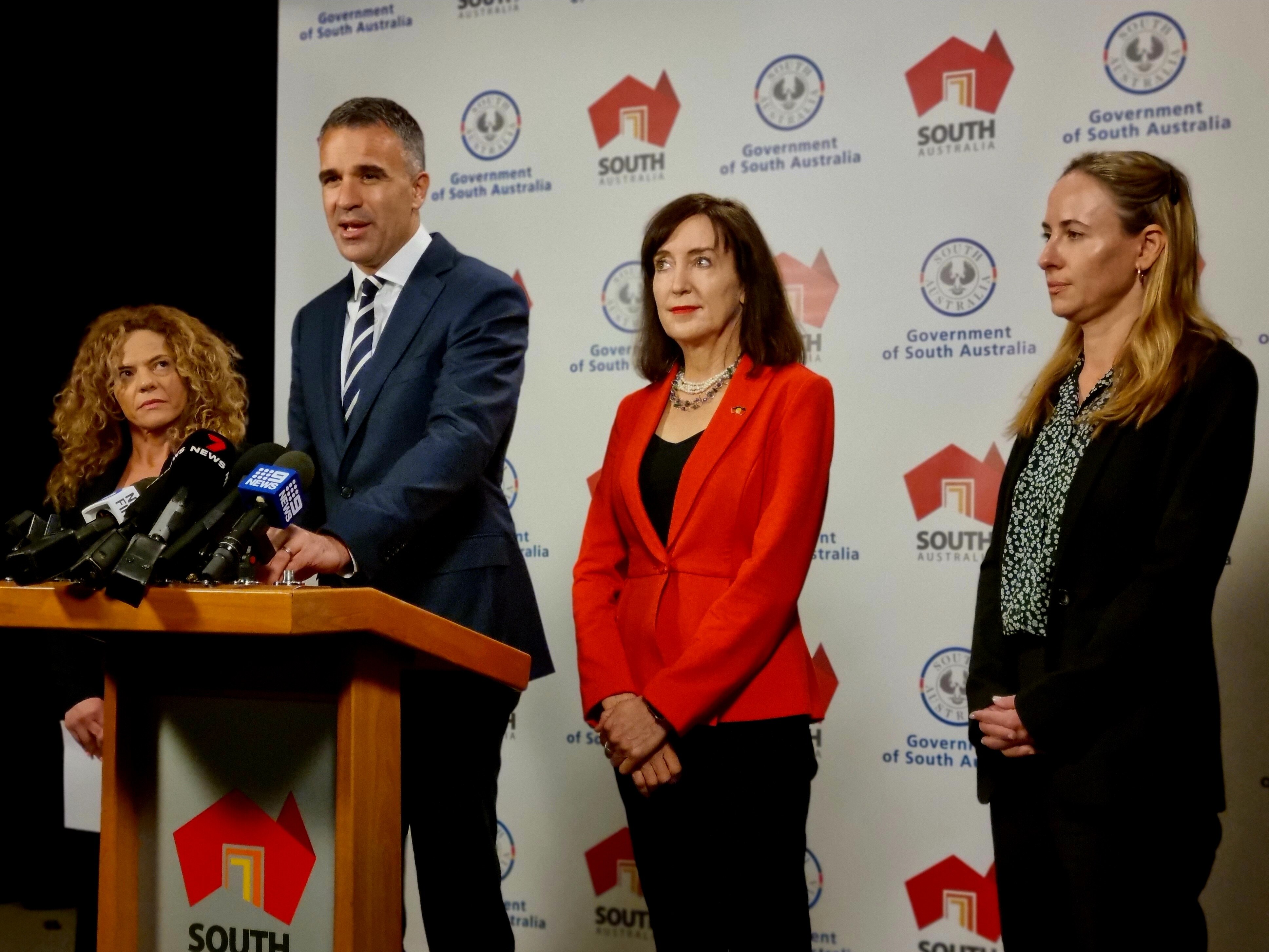 Peter Malinauskas and Susan Close address media at press conference