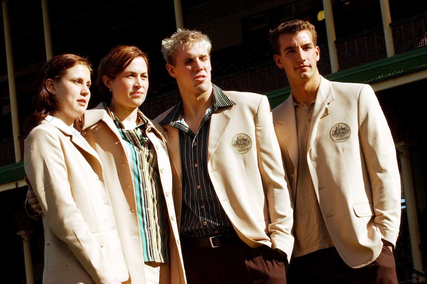 Australian Commonwealth Games team members show off the 2002 team uniform.