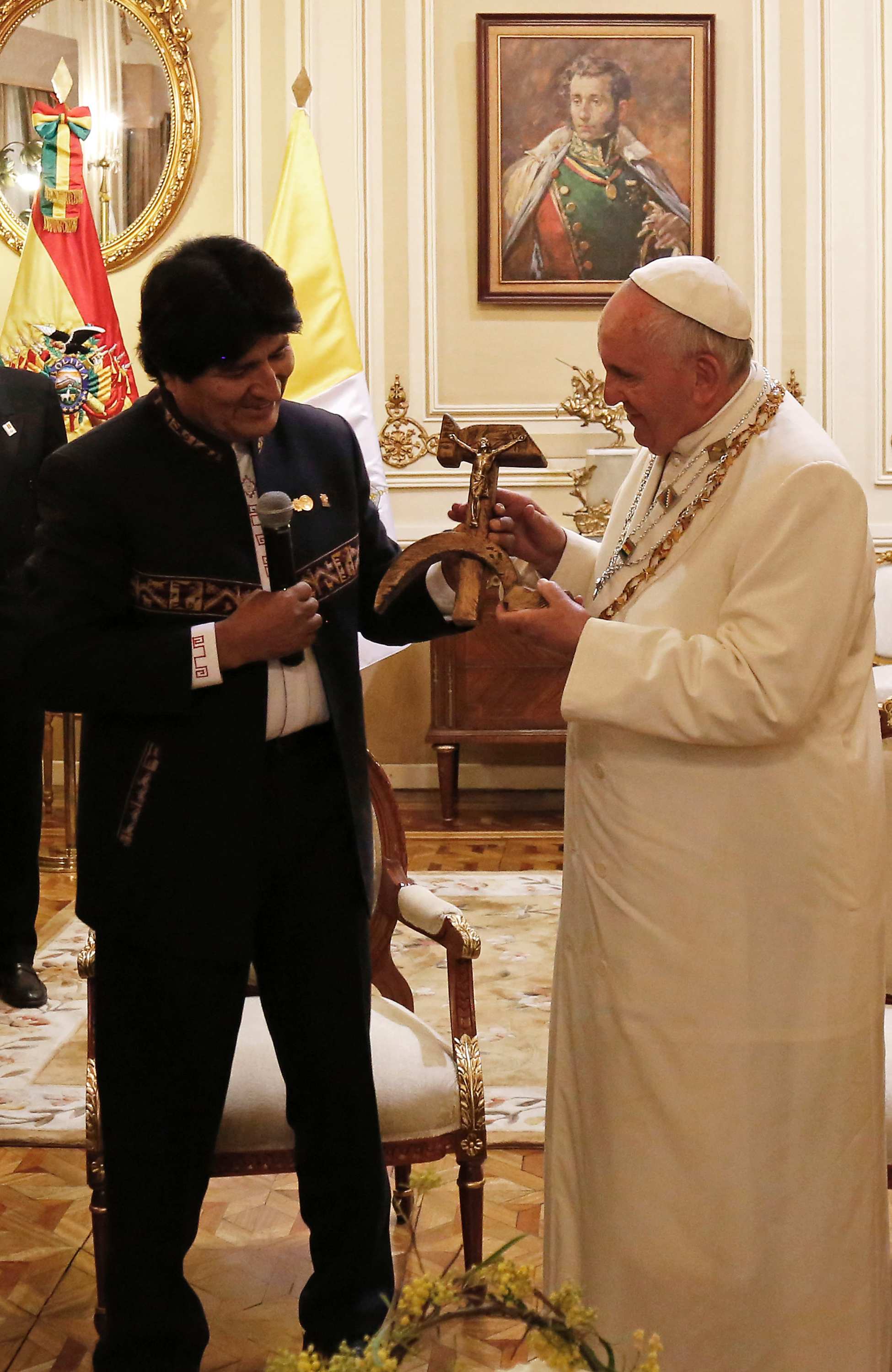Pope Francis and Bolivian president Evo Morales