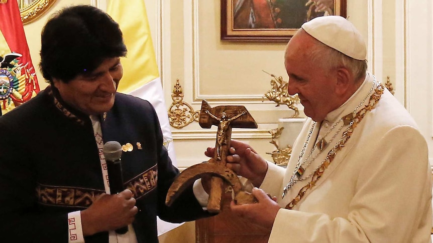 Pope Francis and Bolivian president Evo Morales