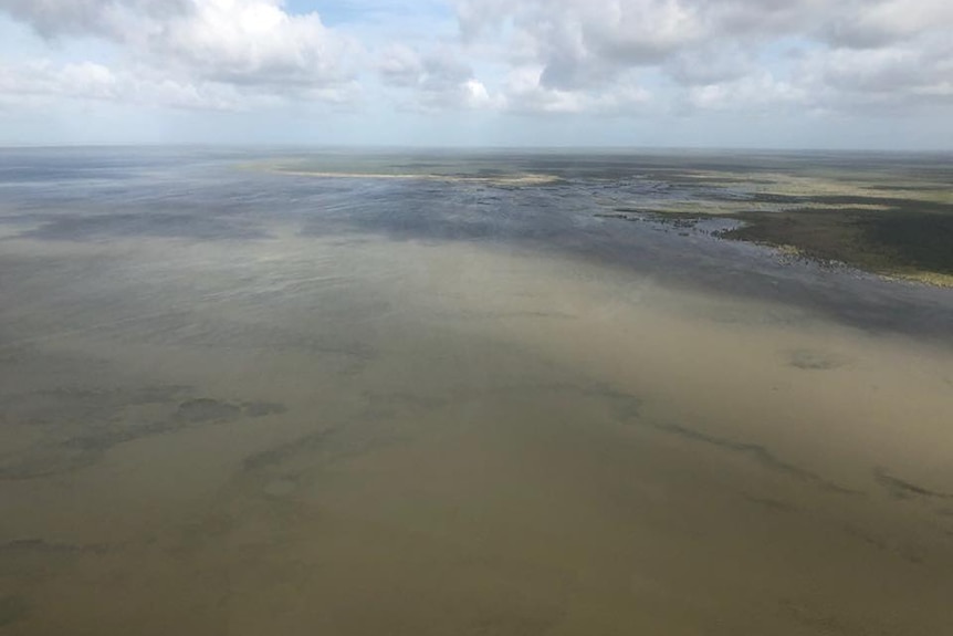 A high shot taken froma  helicopter showing floodwater swamping part of the west Kimberley.