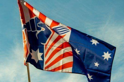 Flag featuring fist holding a fork and the southern cross.