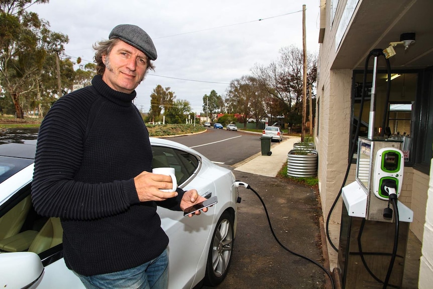 Davide Michielin charging his electric car in Newstead.