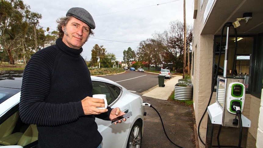 Davide Michielin charging his electric car in Newstead.