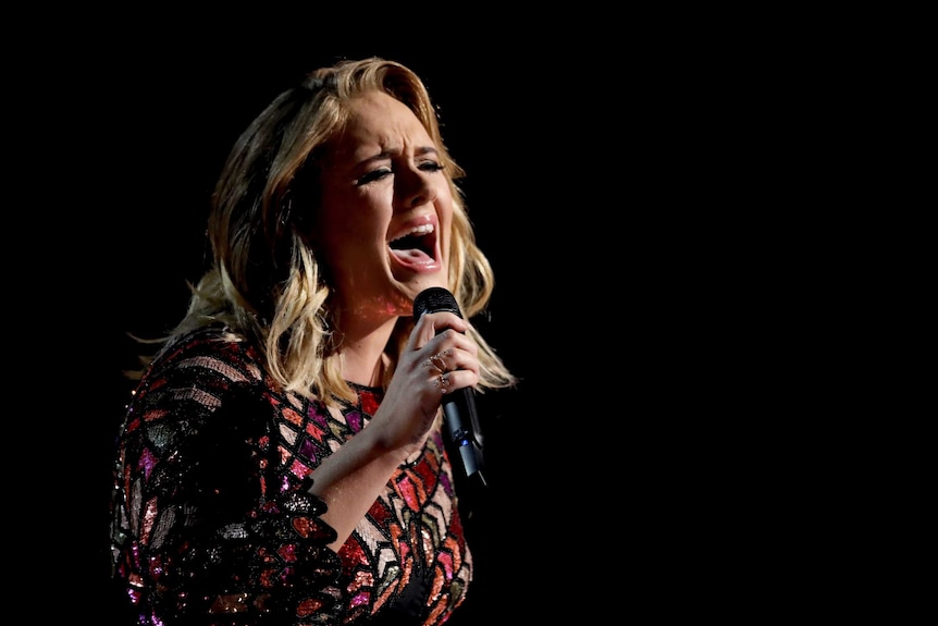 Adele performs "Hello" at the 59th annual Grammy Awards