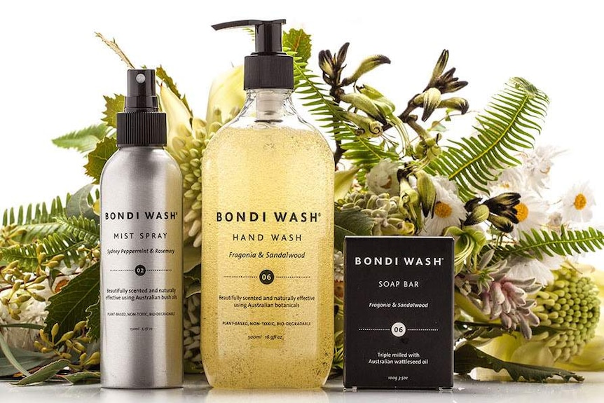 Bottles of Bondi Wash body products.