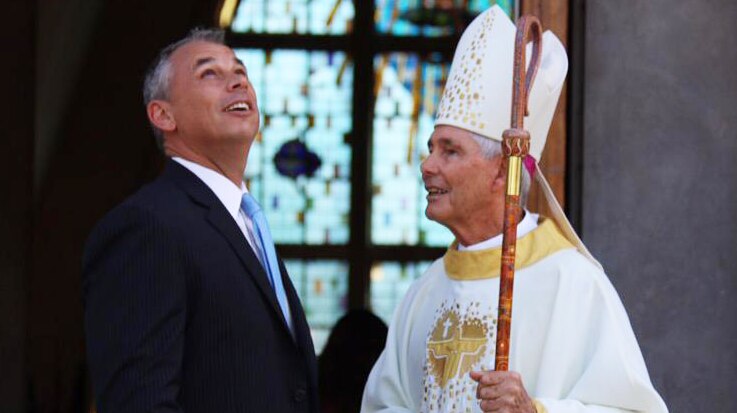 Adam Giles and Bishop Eugene Hurley at State Funeral of Tracker Tilmouth