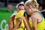 Australia's Caitlin Bassett reacts after losing to England in the netball gold medal game