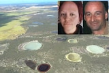 A composite image of missing Esperance couple Marama and Jeremy Sim with an aerial shot of bushland.