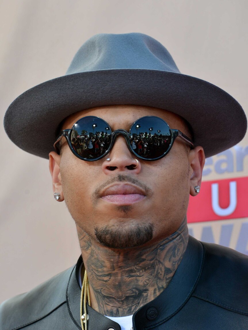 Chris Brown arriving on the red carpet for the iHeartRadio Music Awards in Los Angeles, California