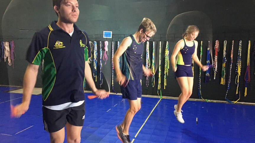 Luke Boon, Jake Eve and Lilly Barker skipping