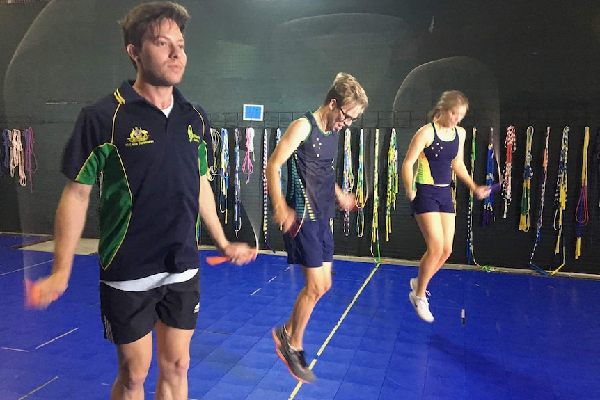 Luke Boon, Jake Eve and Lilly Barker skipping