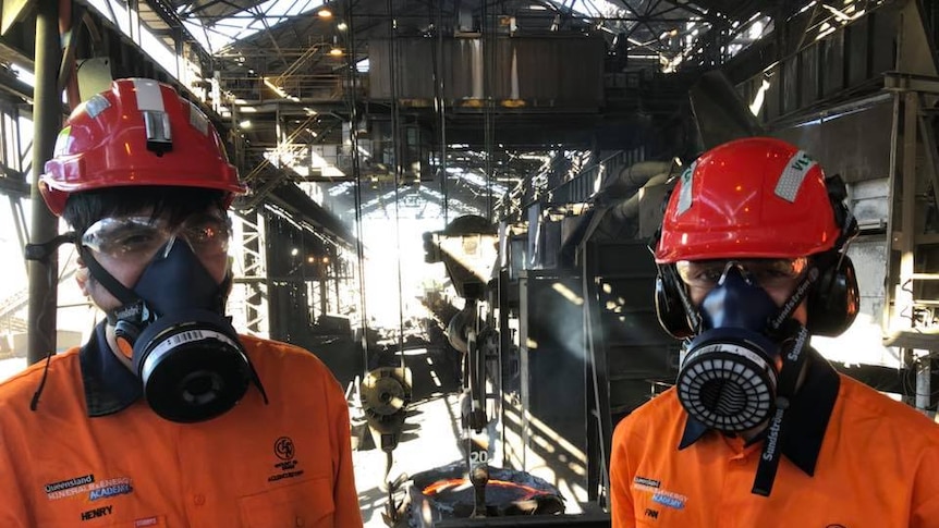 Students decked out in safety equipment at Mount Isa Mines