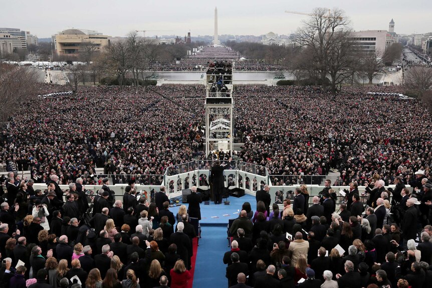 Barack Obama gives his inauguration address after being sworn in.