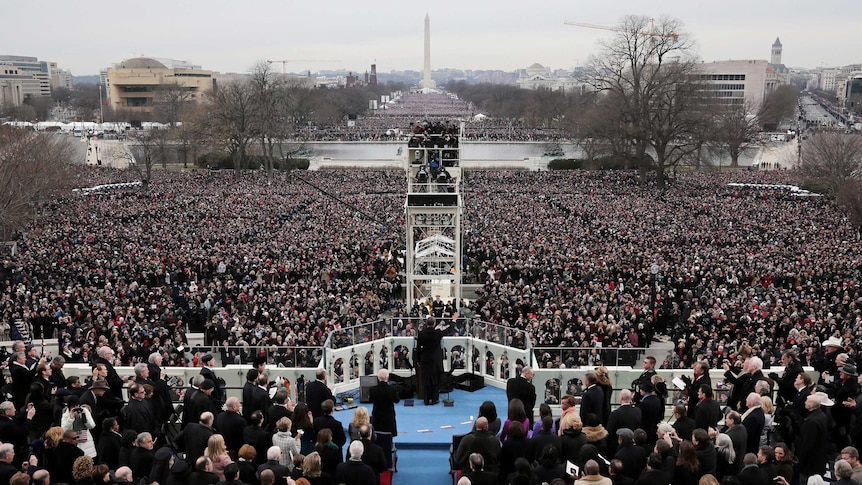 Barack Obama gives his inauguration address after being sworn in.