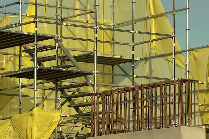 Industrial scaffolding at a Cross River Rail work site in Brisbane