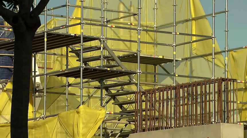 Industrial scaffolding at a Cross River Rail work site in Brisbane