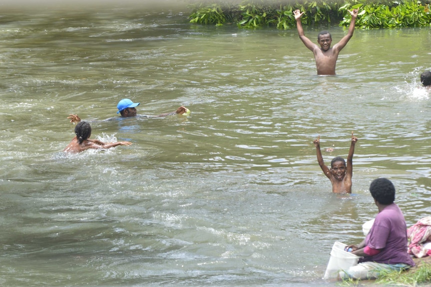 Villagers have been bathing in rivers after Tropical Cyclone Winston cut off their water supply.