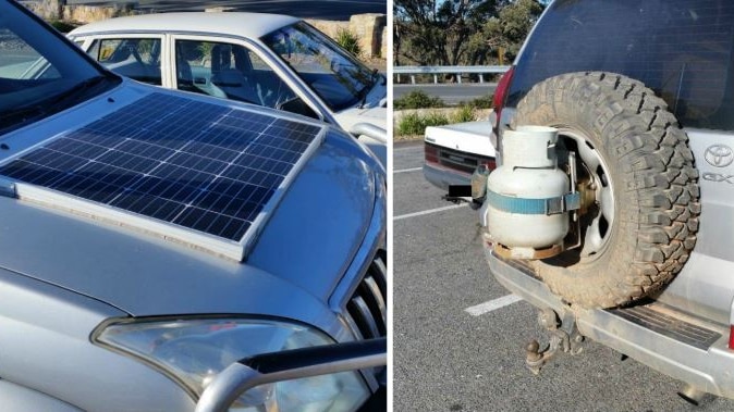 A solar panel and gas bottle detected on a 4WD.