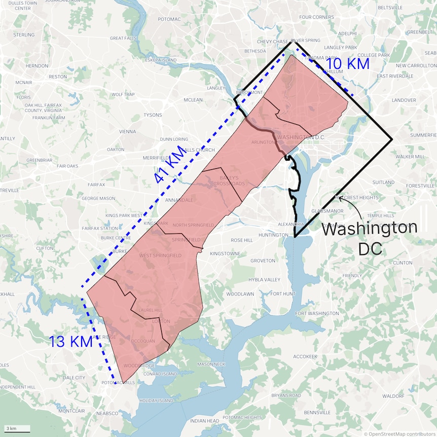 Map of Washington D.C. with a map of Gaza overlayed on top