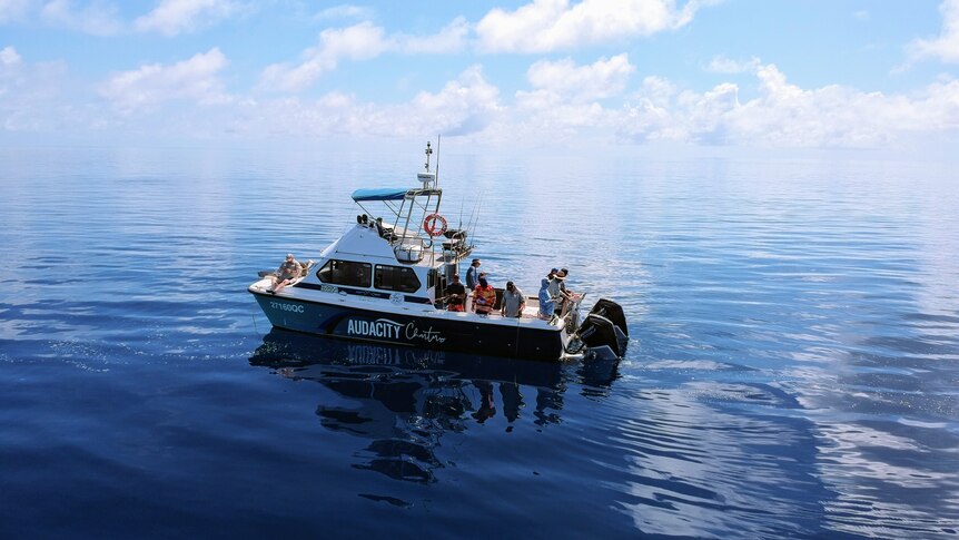 A commercial fishing charter boat on the water