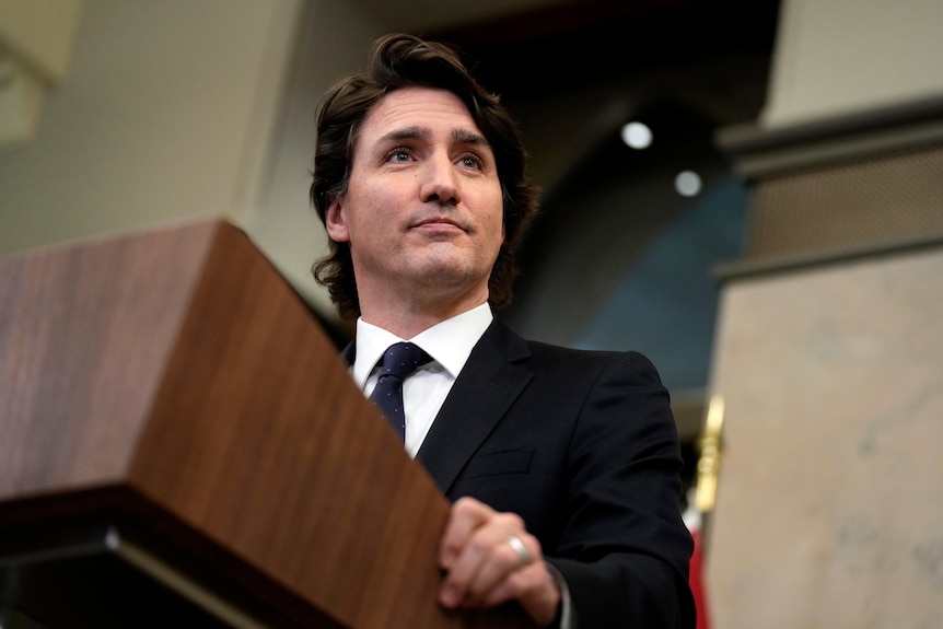 Canadian Prime Minister Justin Trudeau speaks during a press conference.