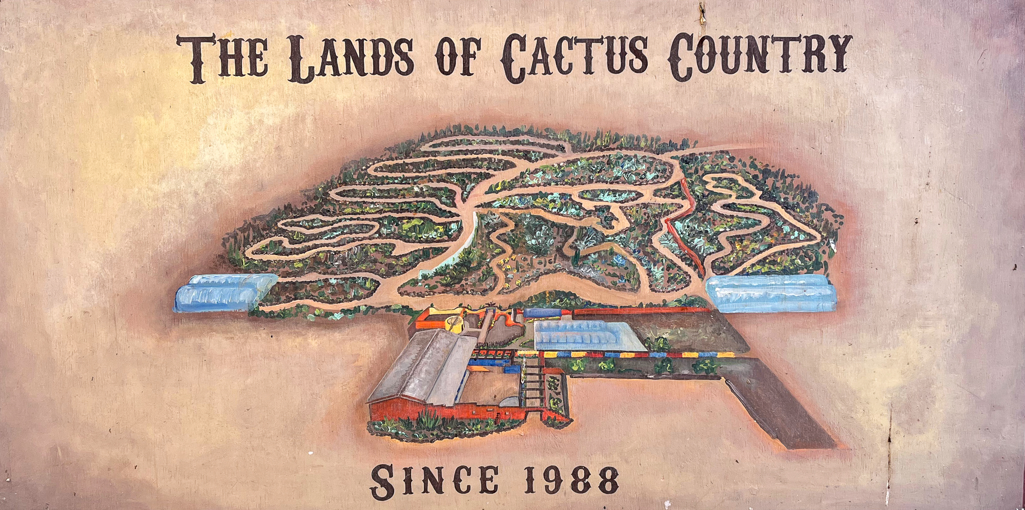 An illustrated map of the cactus farm, Strathmerton, Victoria, November 2023.