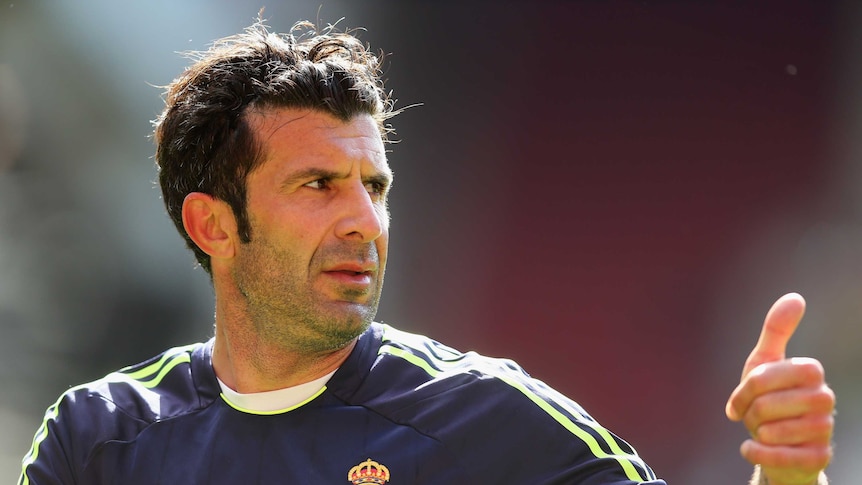 Real Madrid's Luis Figo plays for Real Madrid Legends v Manchester United legends in June 2013.