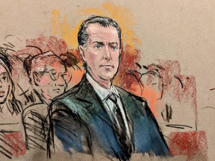 A court sketch shows Hunter Biden sitting in court.