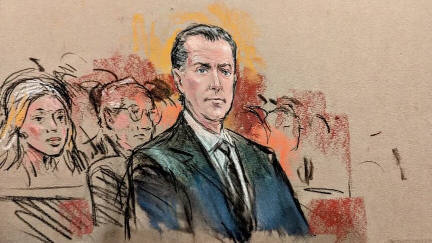 A court sketch shows Hunter Biden sitting in court.