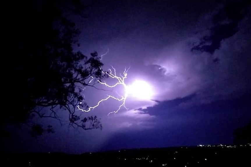 Lightning strike during a storm at Preston in the Toowoomba region on the night of May 11, 2021.
