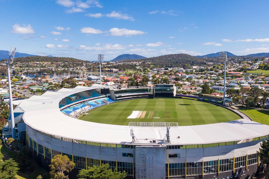 A sports stadium as seen from the sky.